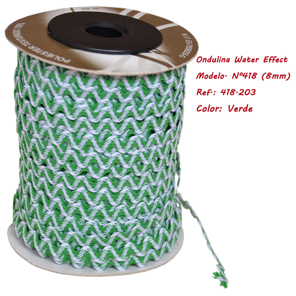 Ric Rac ribbon Watereffects 8mm (50 m), Green